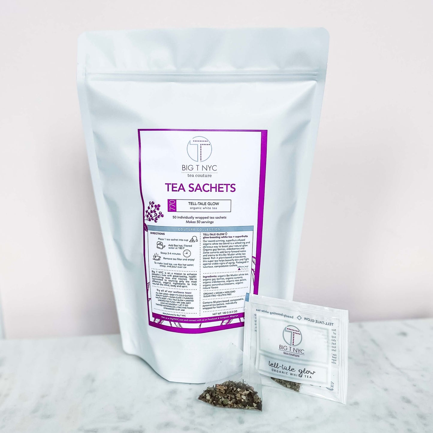Organic White Tea TELL-TALE GLOW Tea Sachets
